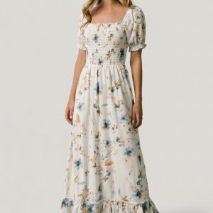 Capri Smocked Maxi Dress | White Multi Print