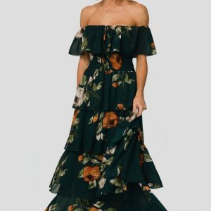 Carina Off Shoulder Maxi Dress | Deep Topaz Floral