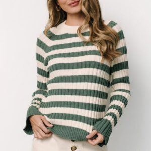 Carrie Striped Sweater | Teal + Ivory