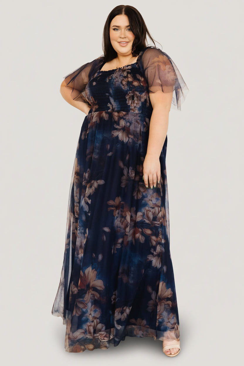 Cassandra Tulle Maxi Dress | Dark Blue Floral - Image 3