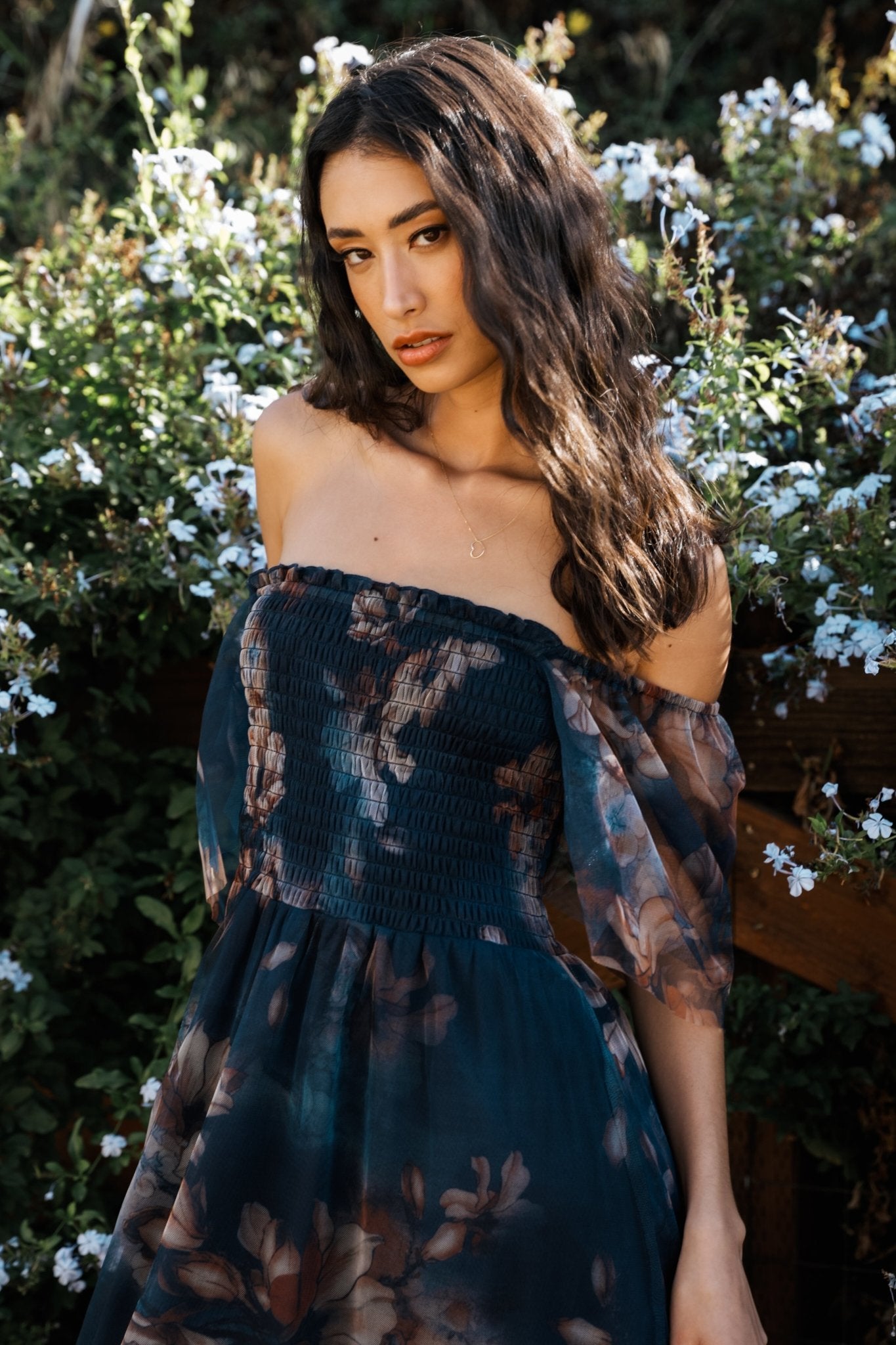 Cassandra Tulle Maxi Dress | Dark Blue Floral - Image 12