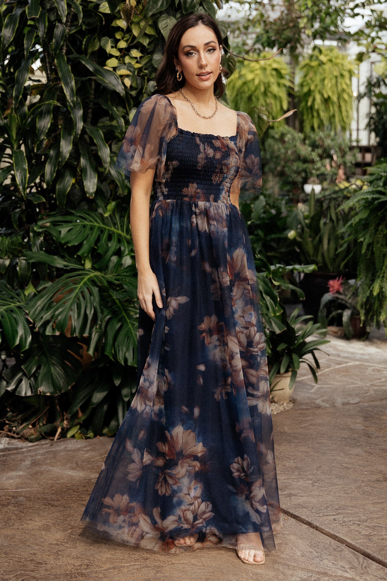 Cassandra Tulle Maxi Dress | Dark Blue Floral - Image 2