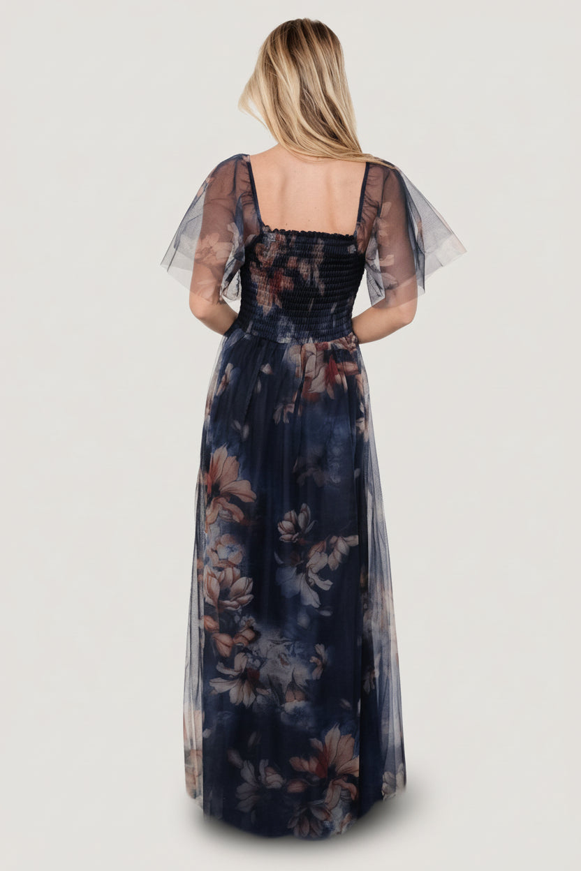 Cassandra Tulle Maxi Dress | Dark Blue Floral - Image 9