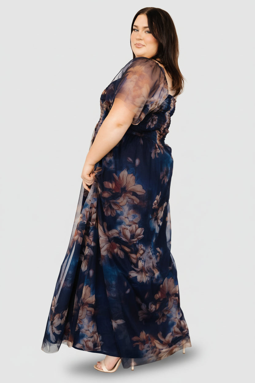 Cassandra Tulle Maxi Dress | Dark Blue Floral - Image 11