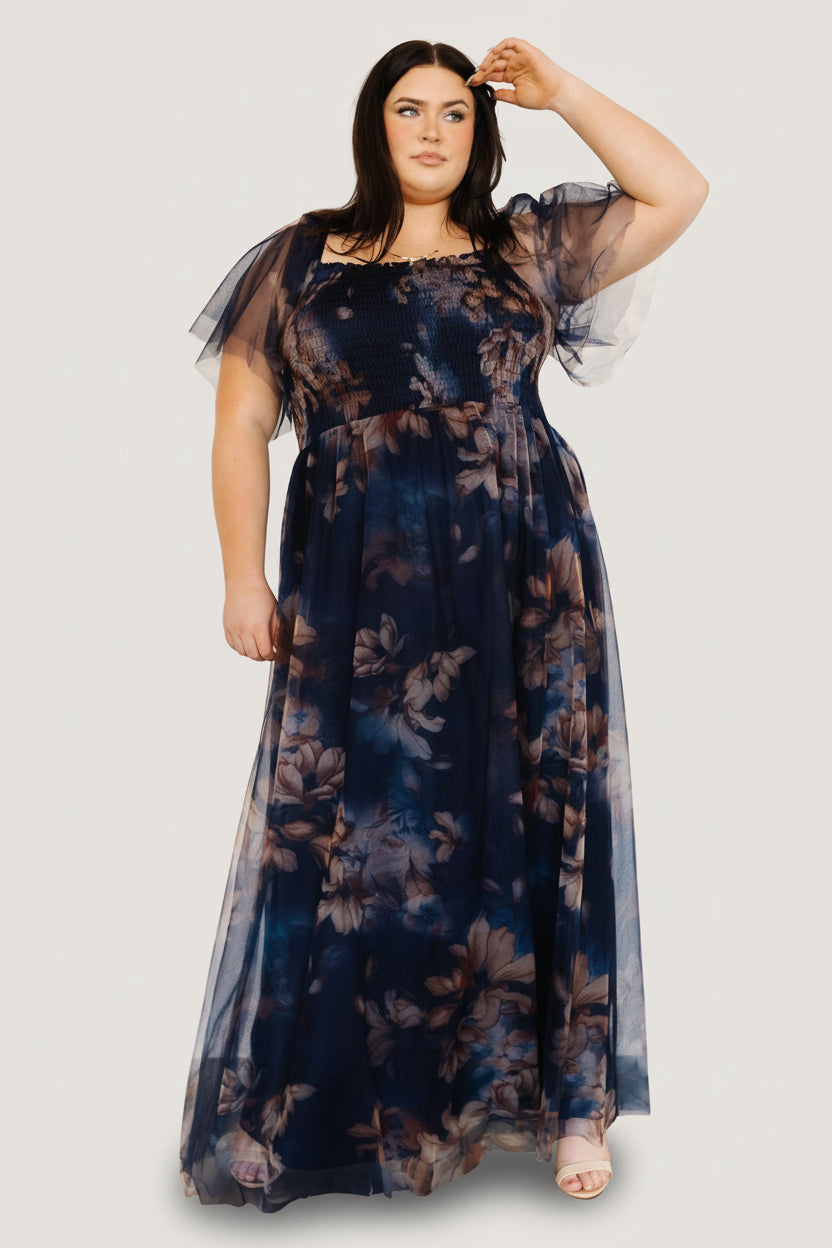 Cassandra Tulle Maxi Dress | Dark Blue Floral - Image 13