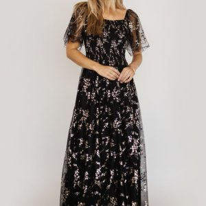 Cassandra Tulle Maxi Dress | Metallic Black