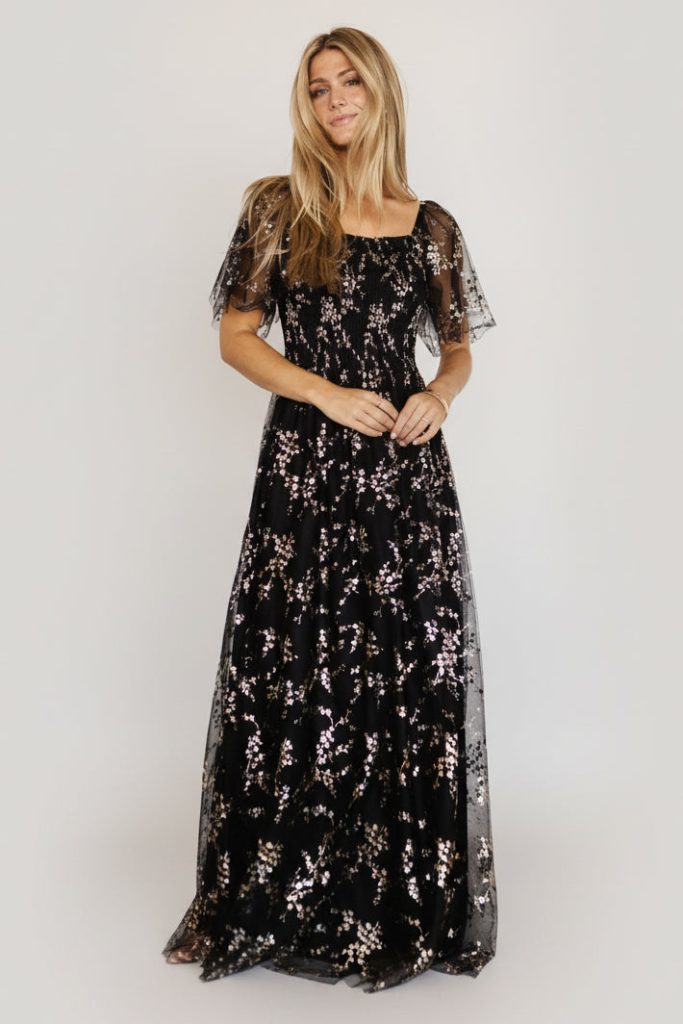 Cassandra Tulle Maxi Dress | Metallic Black
