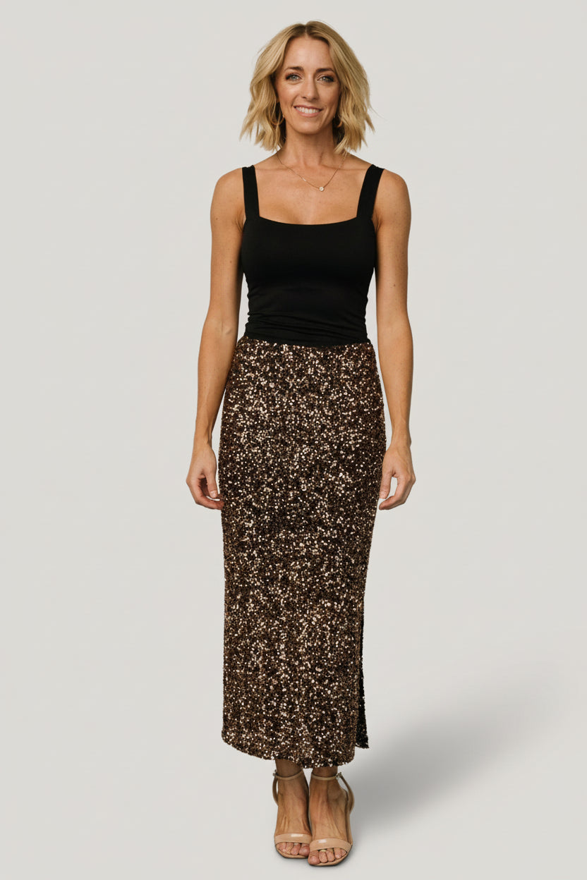 Charmed Sequin Midi Skirt | Bronze - Image 2