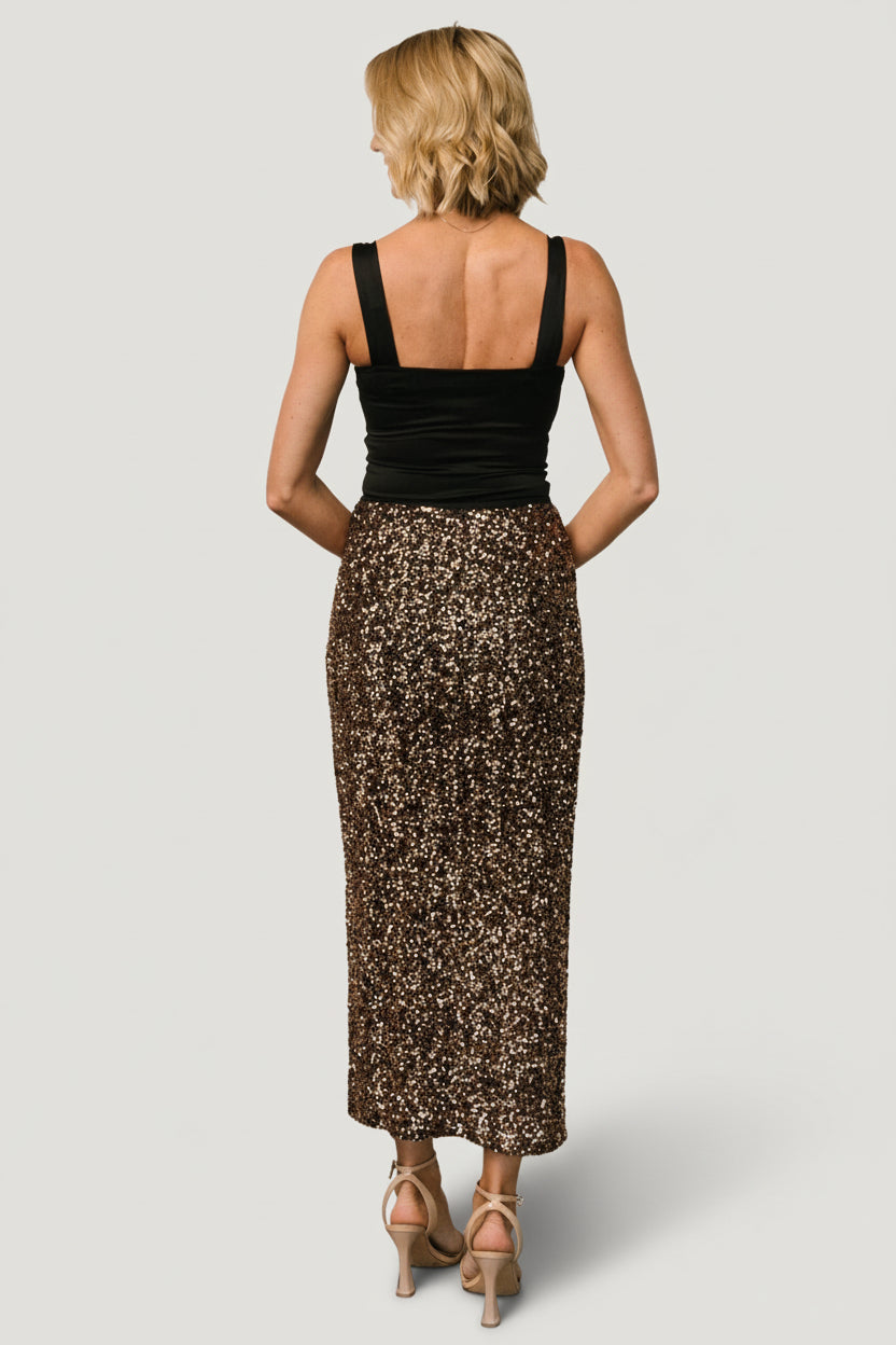 Charmed Sequin Midi Skirt | Bronze - Image 5