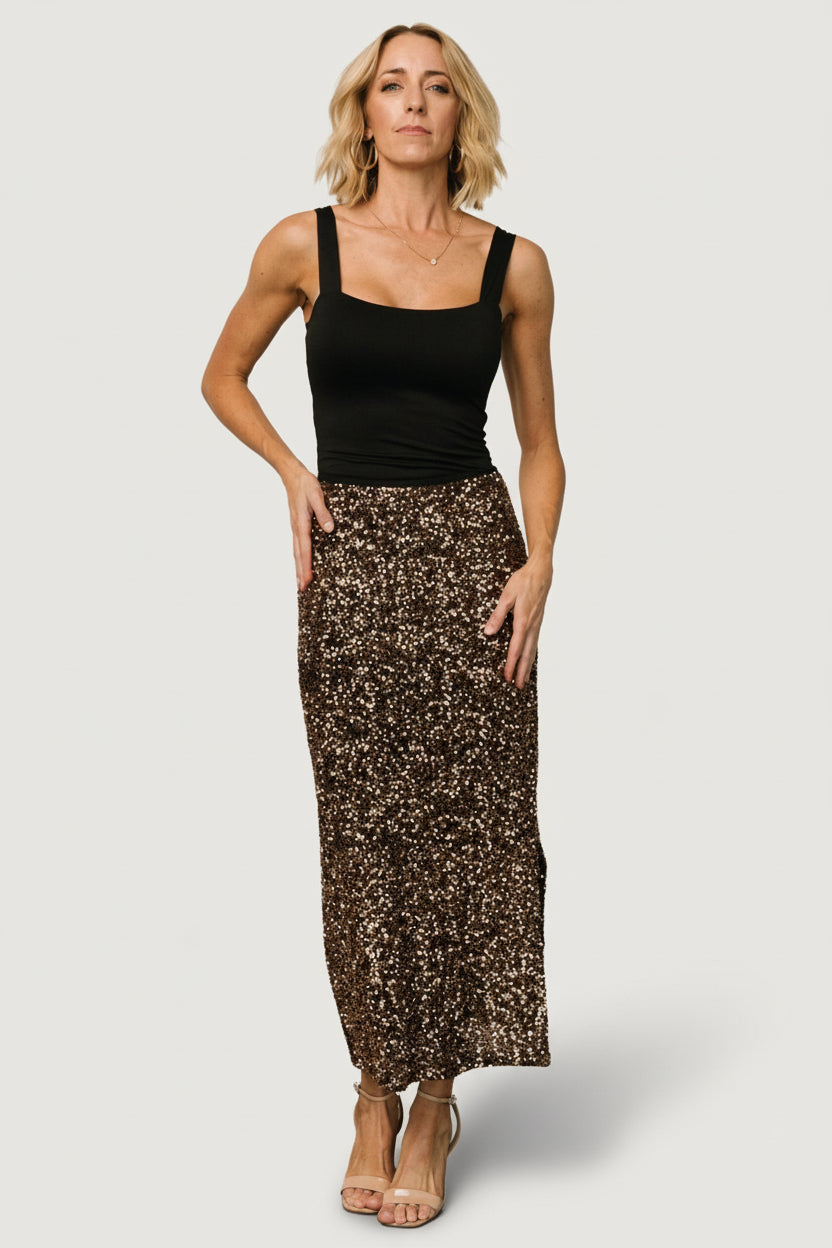 Charmed Sequin Midi Skirt | Bronze - Image 7