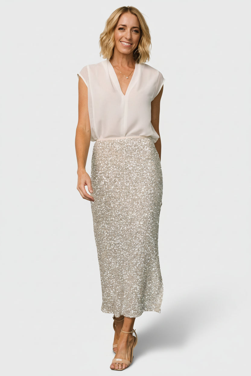Charmed Sequin Midi Skirt | Champagne - Image 2