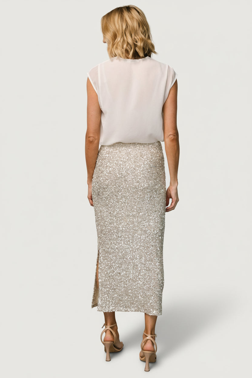 Charmed Sequin Midi Skirt | Champagne - Image 4