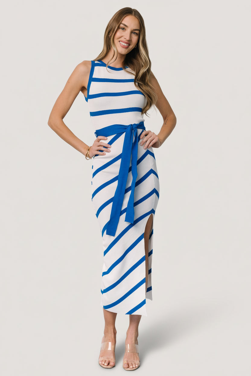 Chelsea Knit Dress | White + Blue - Image 5