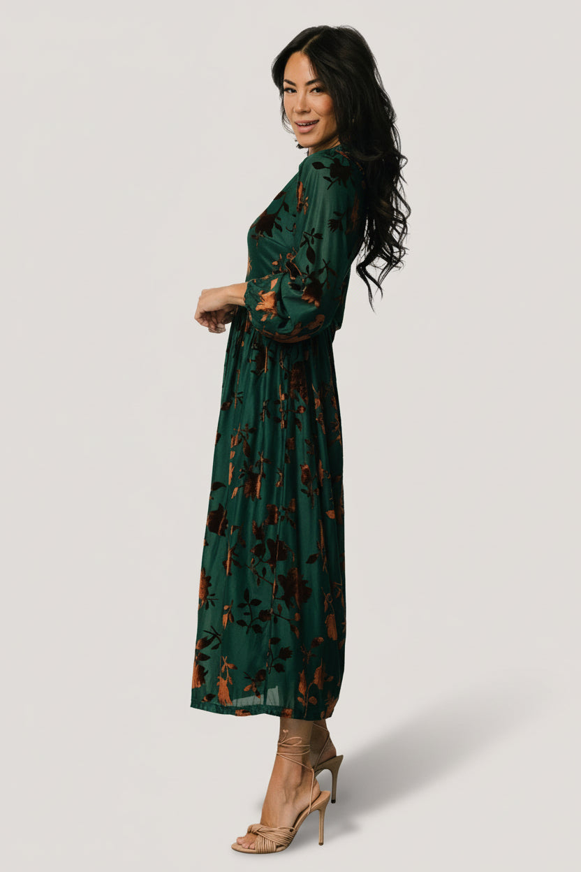 Christine Velvet Embossed Midi Dress | Jade - Image 5
