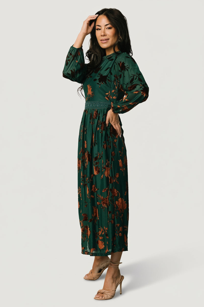 Christine Velvet Embossed Midi Dress | Jade - Image 2