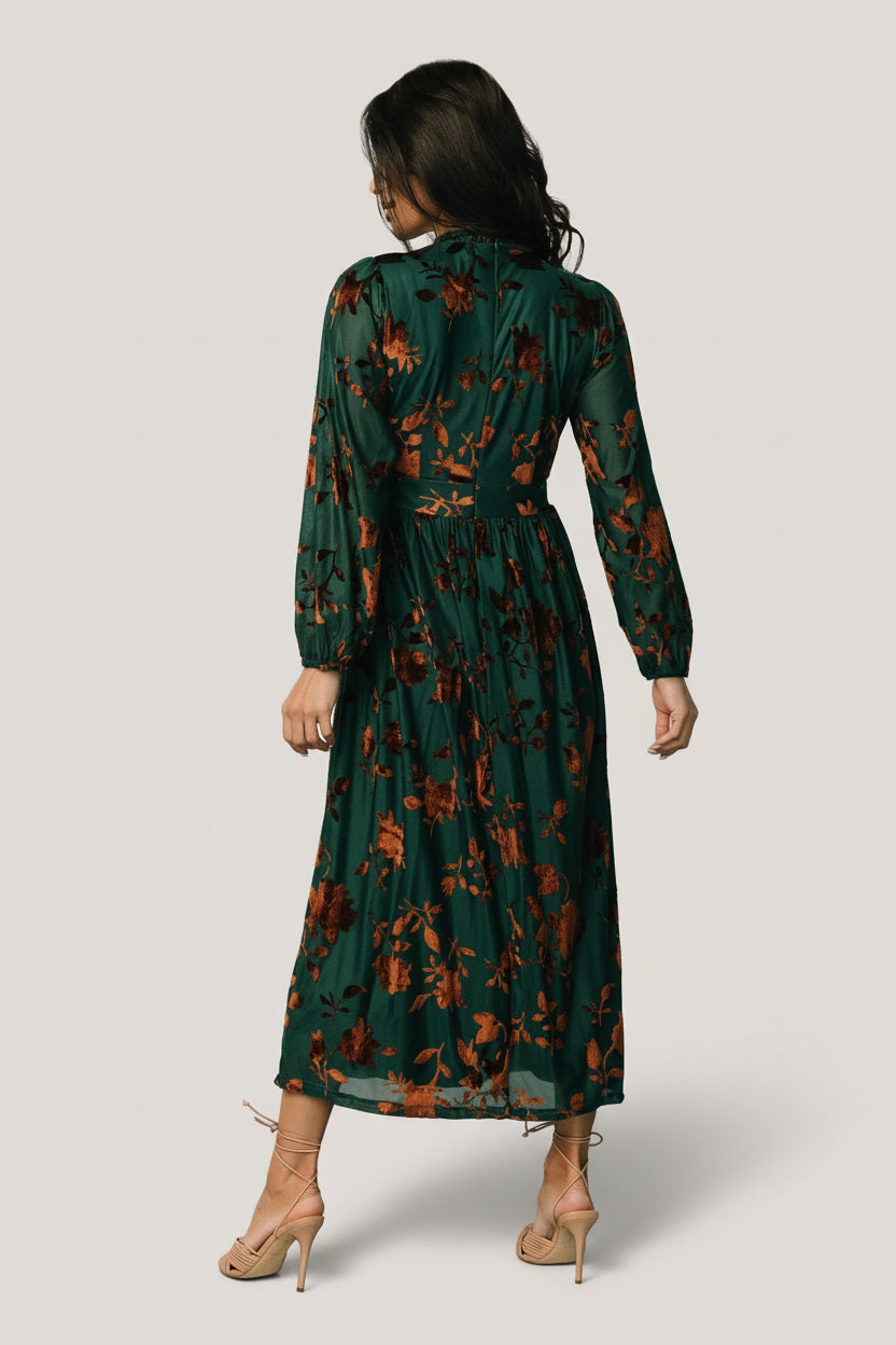 Christine Velvet Embossed Midi Dress | Jade - Image 4
