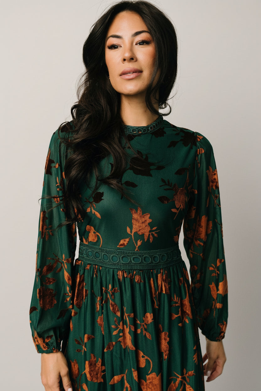Christine Velvet Embossed Midi Dress | Jade - Image 3