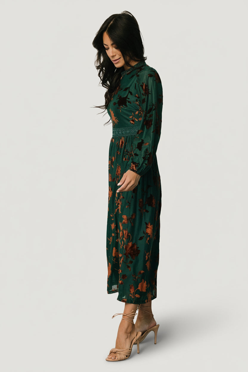 Christine Velvet Embossed Midi Dress | Jade - Image 6