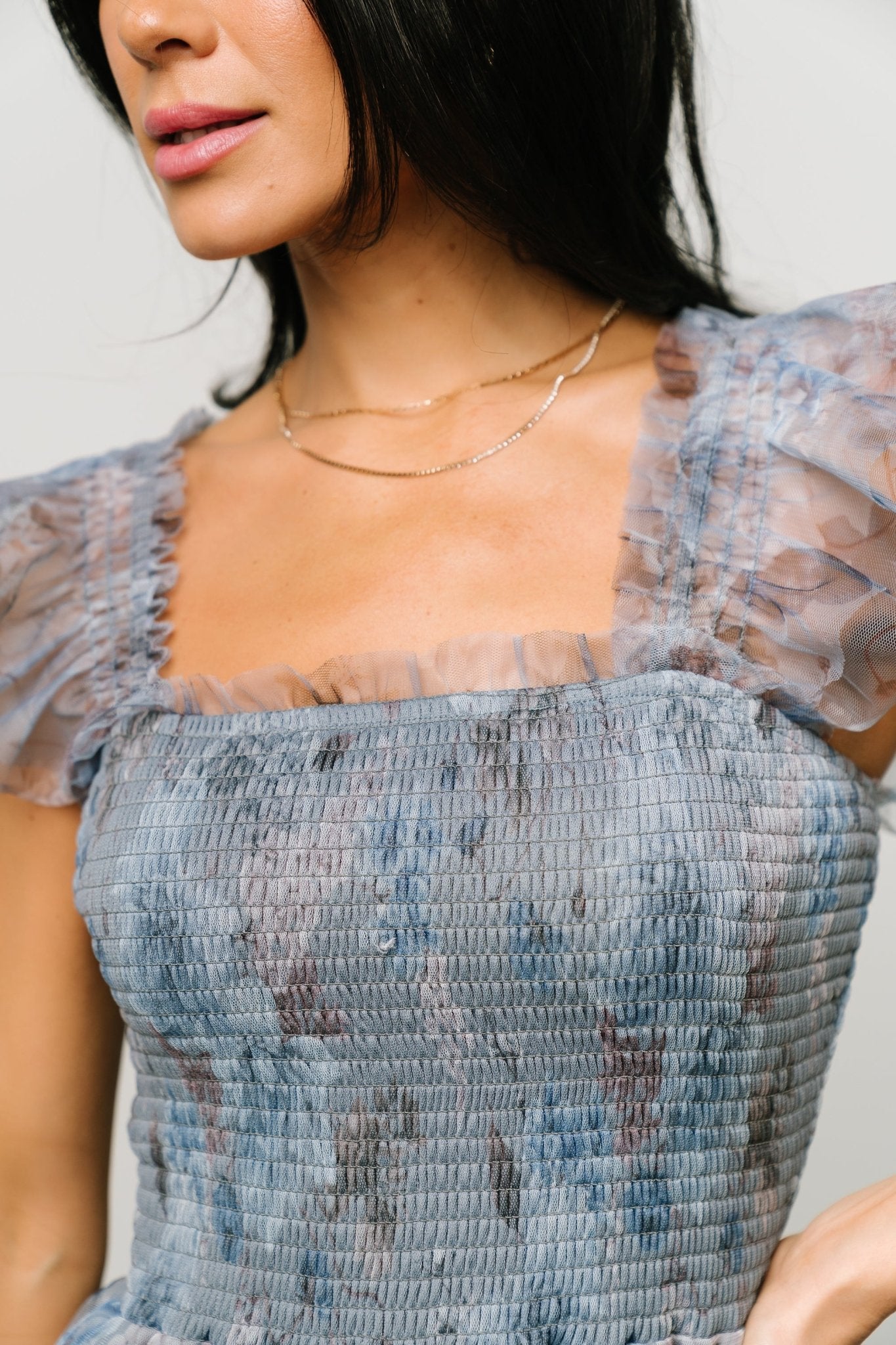 Clementine Tulle Midi Dress | Dusty Blue Floral - Image 3