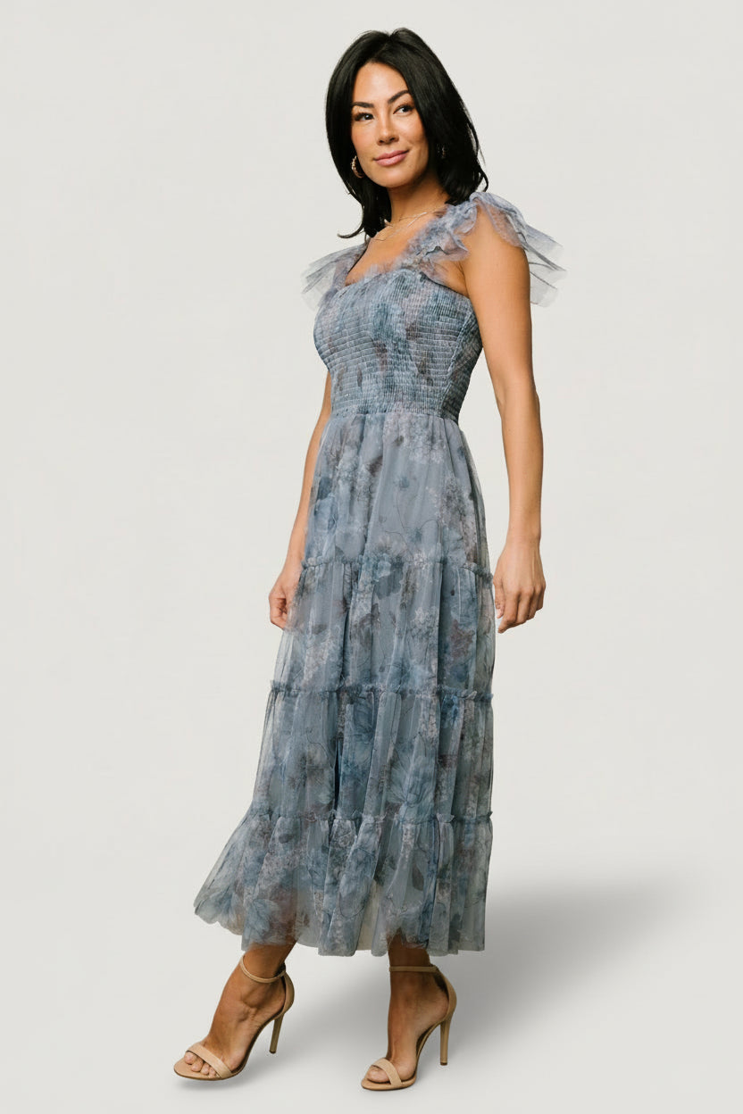 Clementine Tulle Midi Dress | Dusty Blue Floral - Image 5