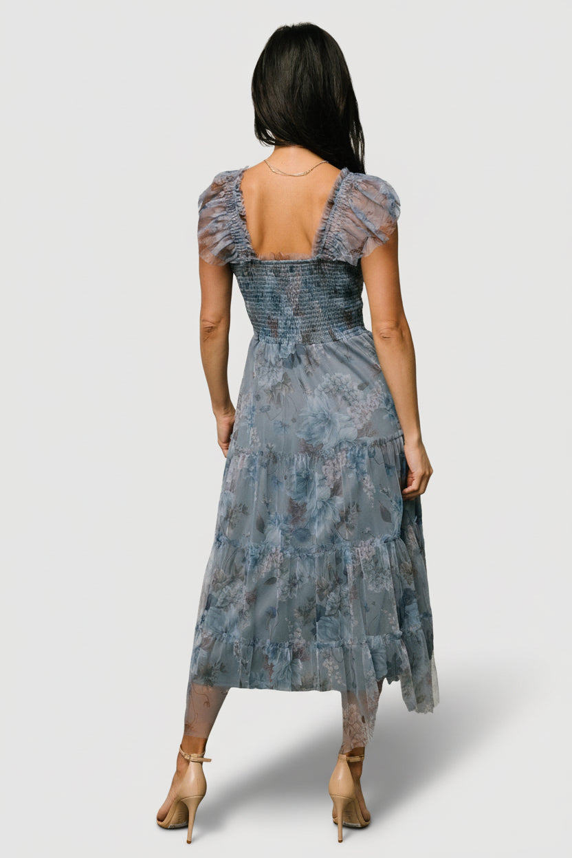 Clementine Tulle Midi Dress | Dusty Blue Floral - Image 7