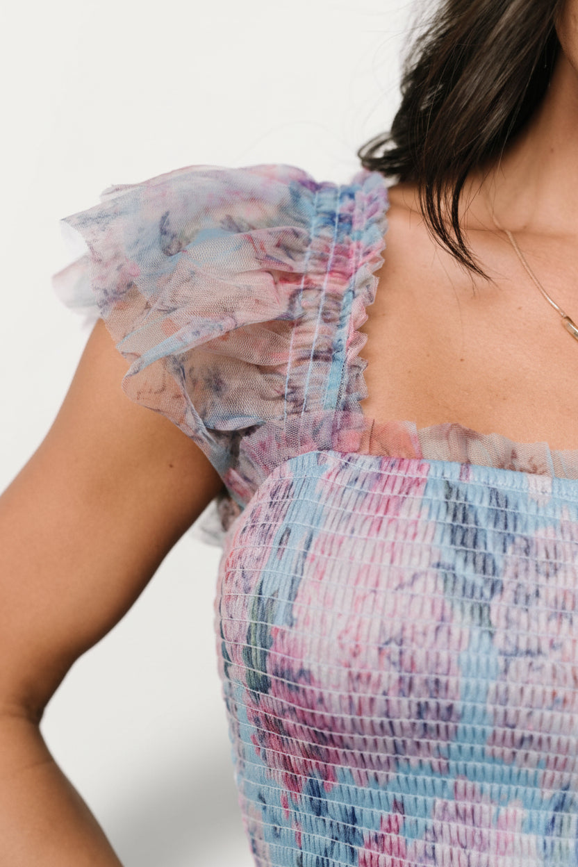 Clementine Tulle Midi Dress | Light Blue + Pink - Image 3