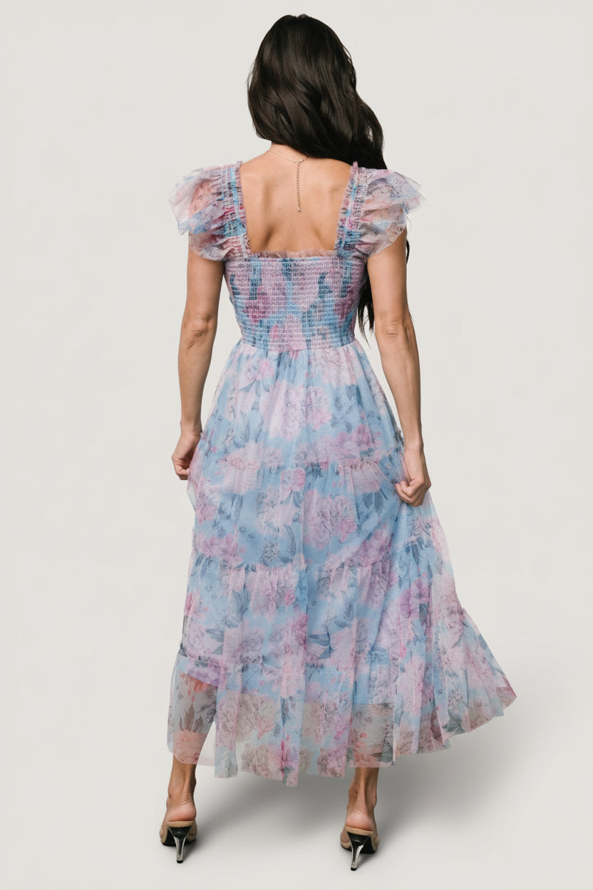 Clementine Tulle Midi Dress | Light Blue + Pink - Image 5