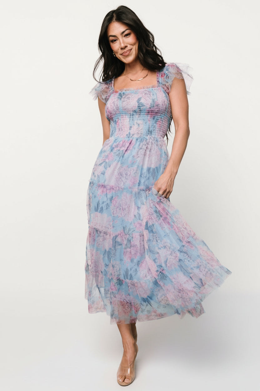 Clementine Tulle Midi Dress | Light Blue + Pink - Image 6