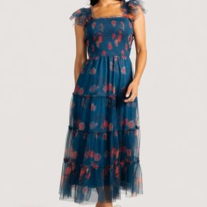 Clementine Tulle Midi Dress | Persian Blue + Rust