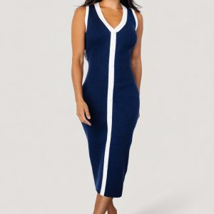 Coley Ribbed Button Dress | Navy + Off White