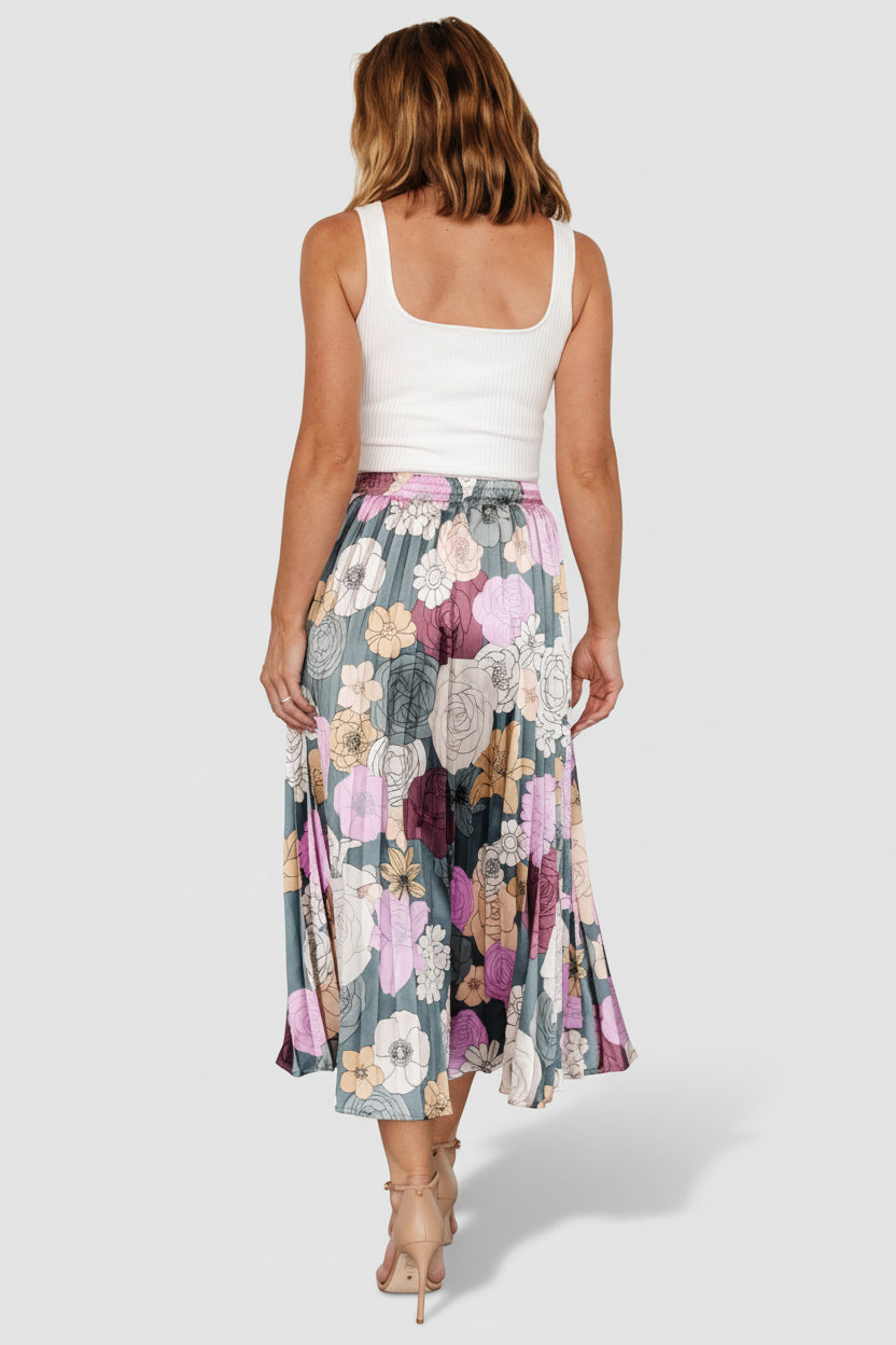 Cori Pleated Skirt | Vintage Teal Floral - Image 4
