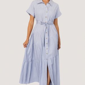 Covey Button Up Maxi Dress | Blue Stripe