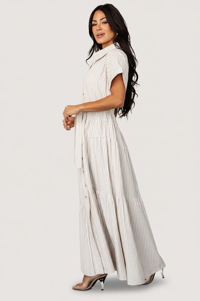 Covey Button Up Maxi Dress | Cream Stripe - Image 3