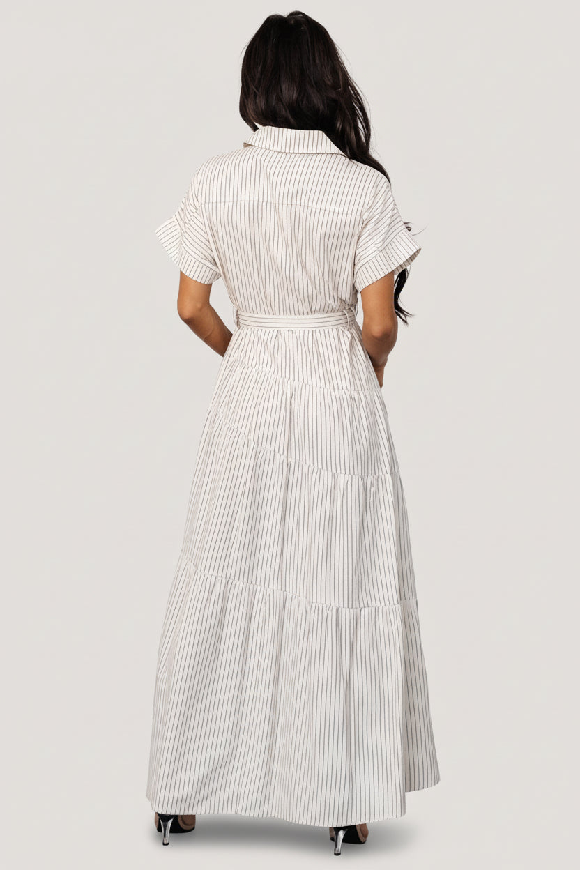 Covey Button Up Maxi Dress | Cream Stripe - Image 5