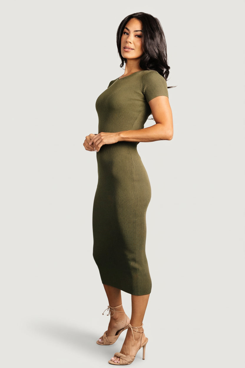 Dana Ribbed Midi Dress | Olive - Image 5