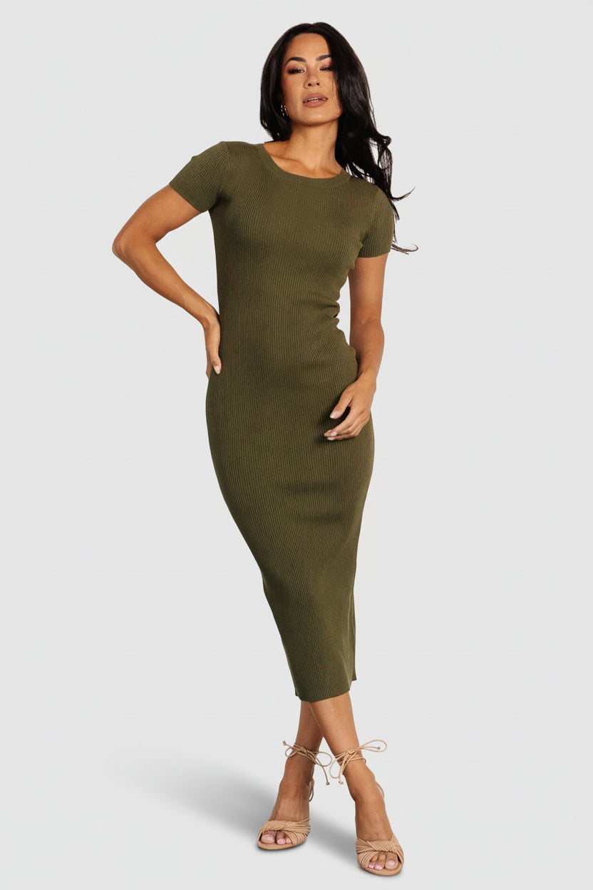 Dana Ribbed Midi Dress | Olive - Image 7