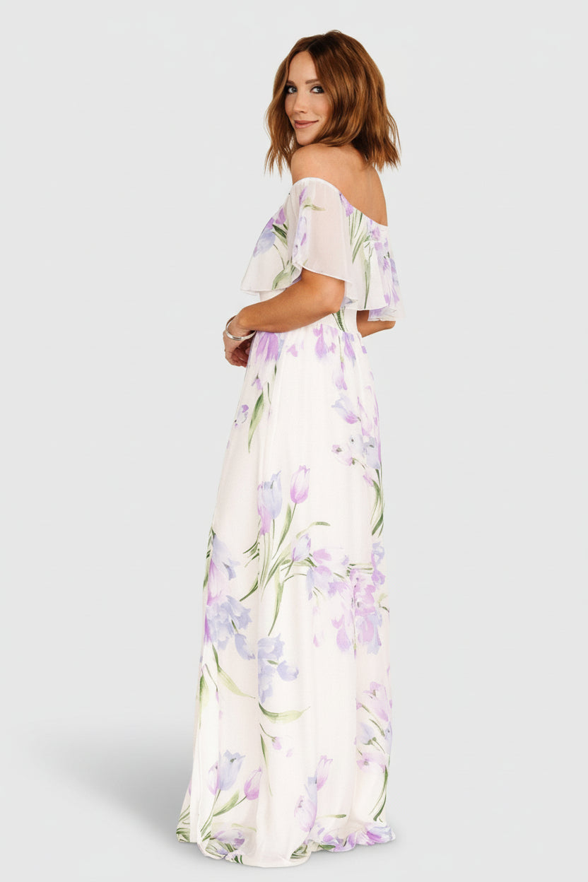 Daphne Off Shoulder Maxi Dress | Ivory + Lavender Floral - Image 3