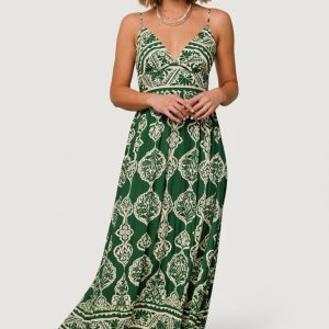 Davinah V Neck Maxi Dress | Green Print