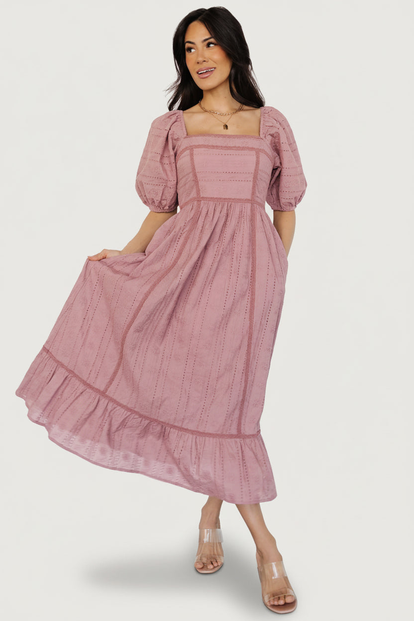 Delaney Eyelet Dress | Dusty Mauve - Image 6
