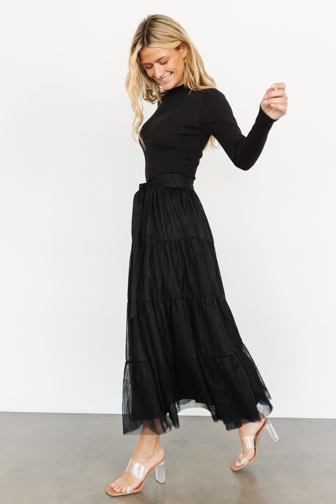 Demi Sweater Tulle Dress | Black - Image 5