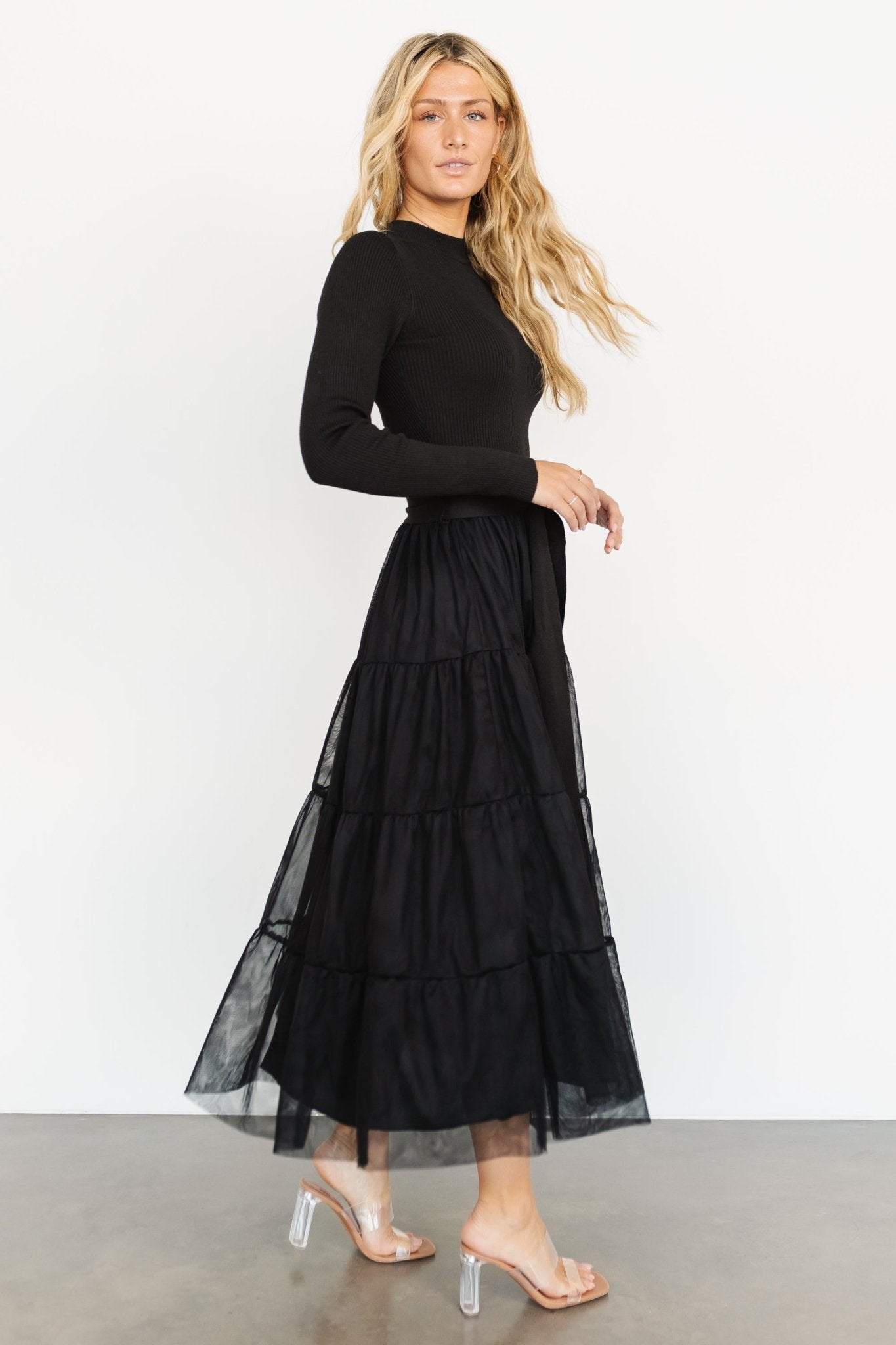 Demi Sweater Tulle Dress | Black - Image 7