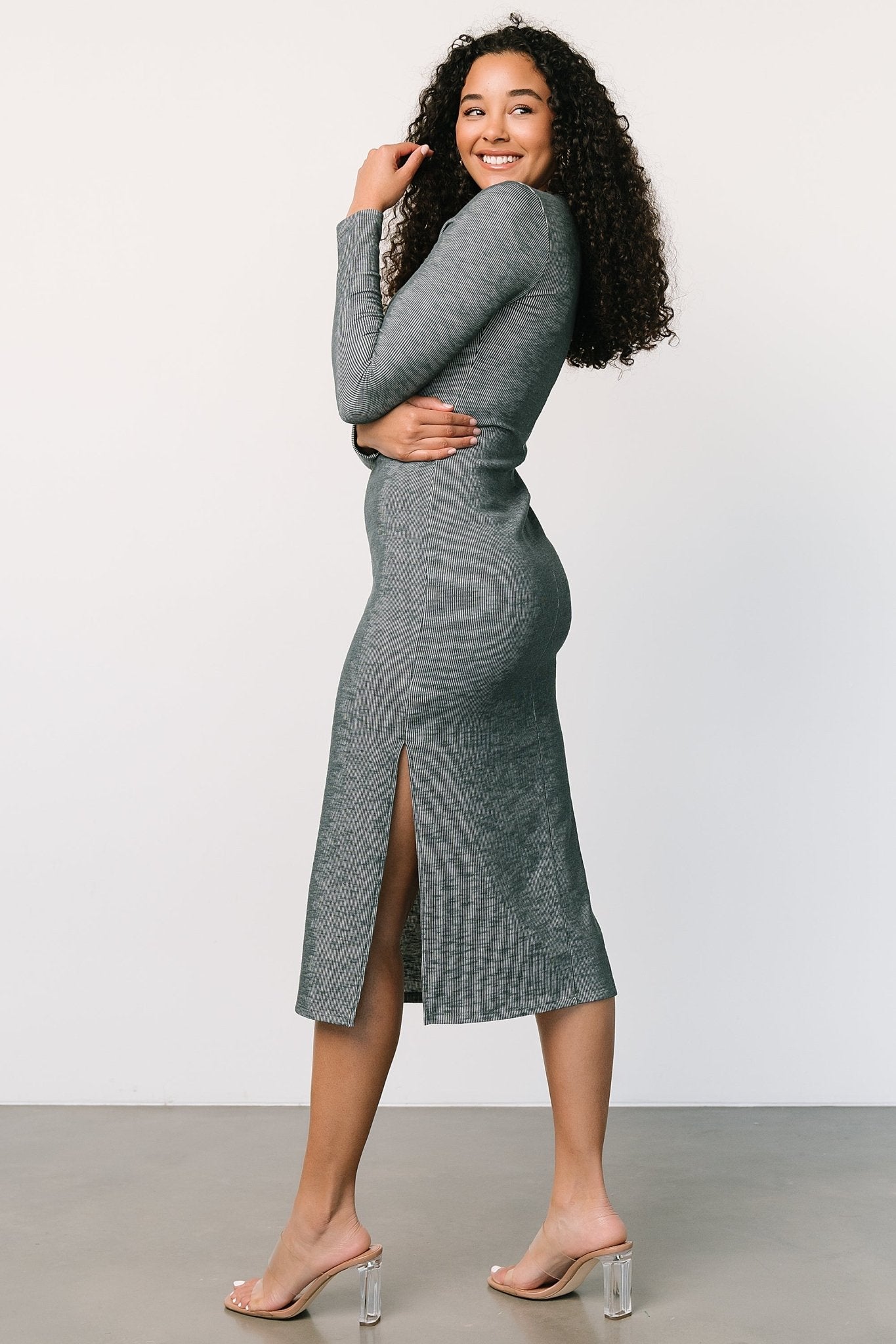 Denver Ribbed Midi Dress | Heathered Jade - Image 3