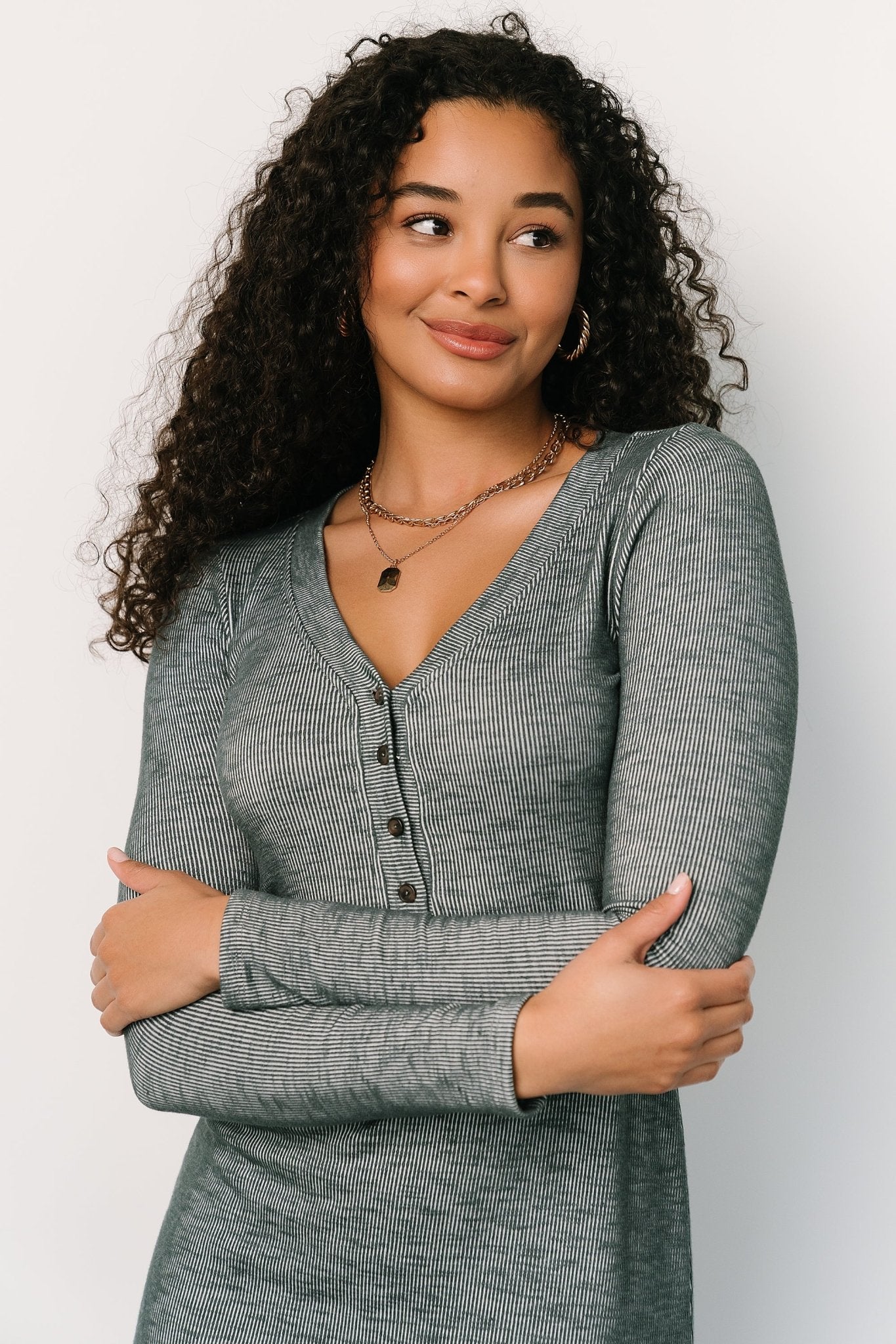 Denver Ribbed Midi Dress | Heathered Jade - Image 2