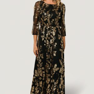 Destiny Sequin Maxi Dress | Black + Gold