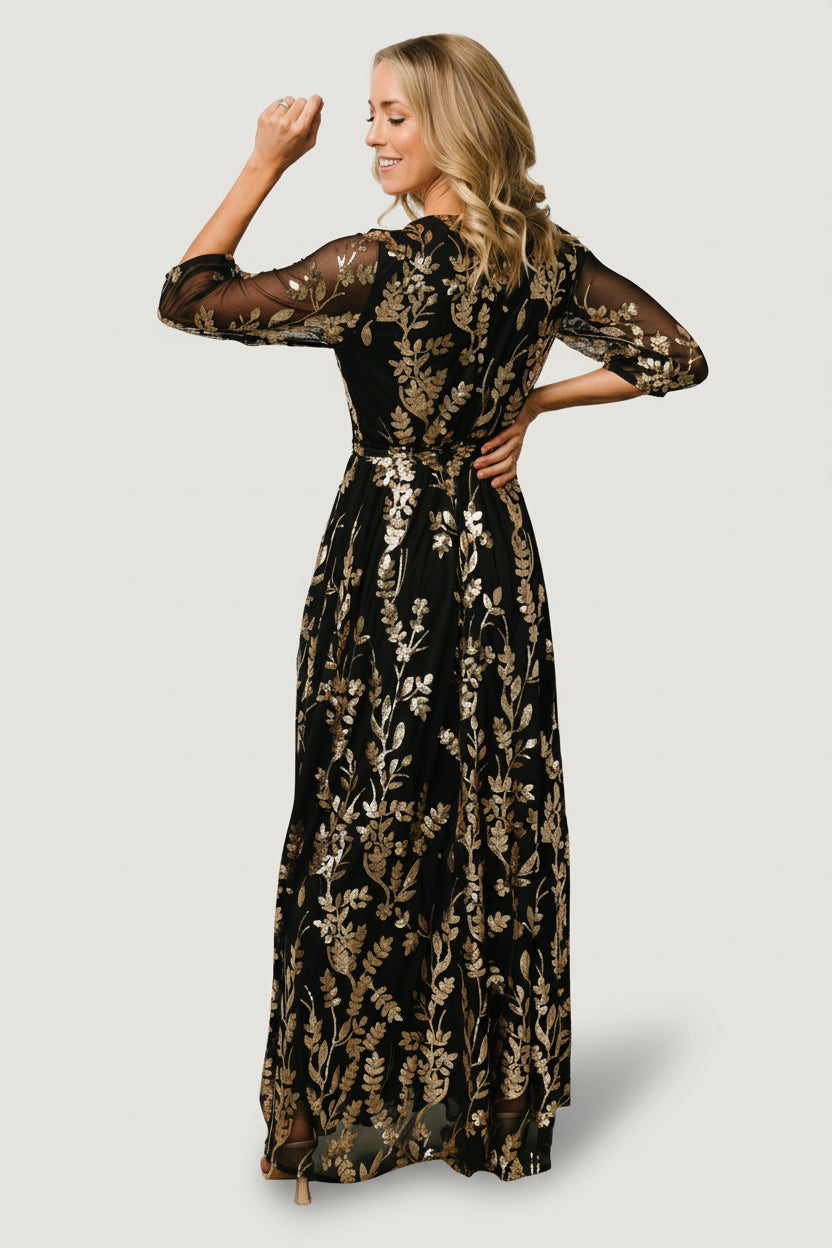 Destiny Sequin Maxi Dress | Black + Gold - Image 3