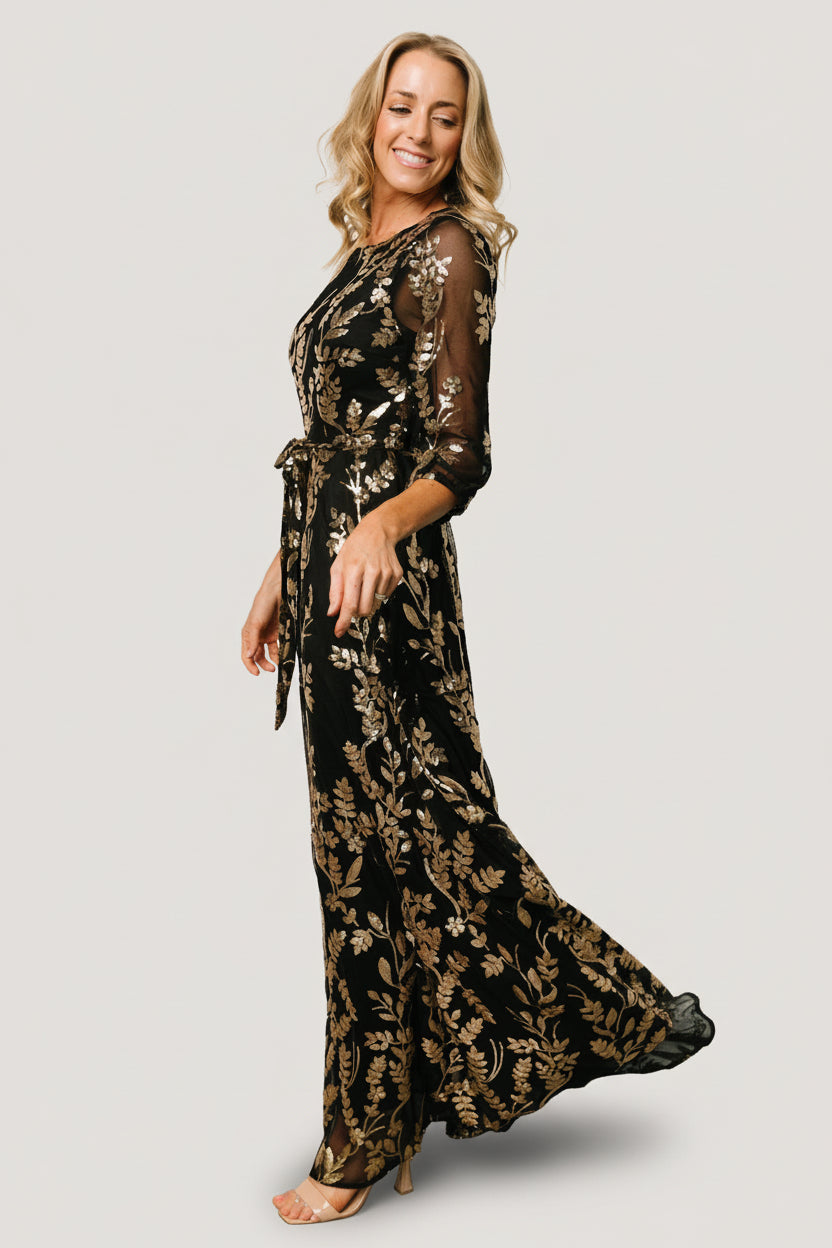 Destiny Sequin Maxi Dress | Black + Gold - Image 6