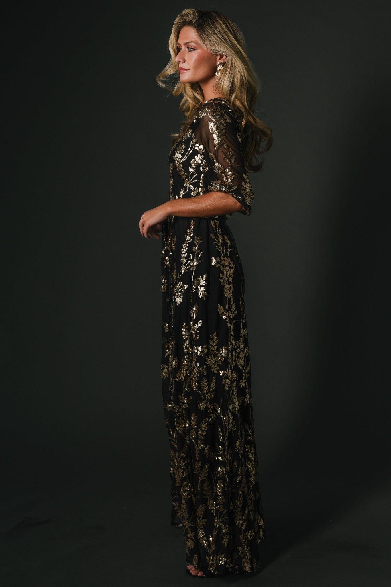 Destiny Sequin Maxi Dress | Black + Gold - Image 4