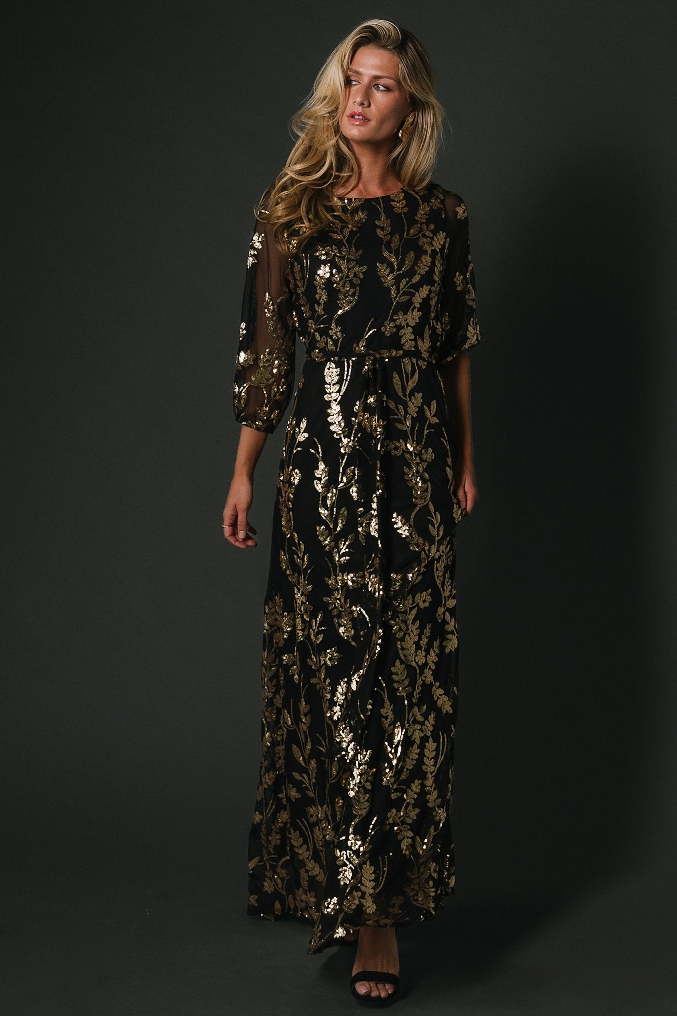 Destiny Sequin Maxi Dress | Black + Gold - Image 2