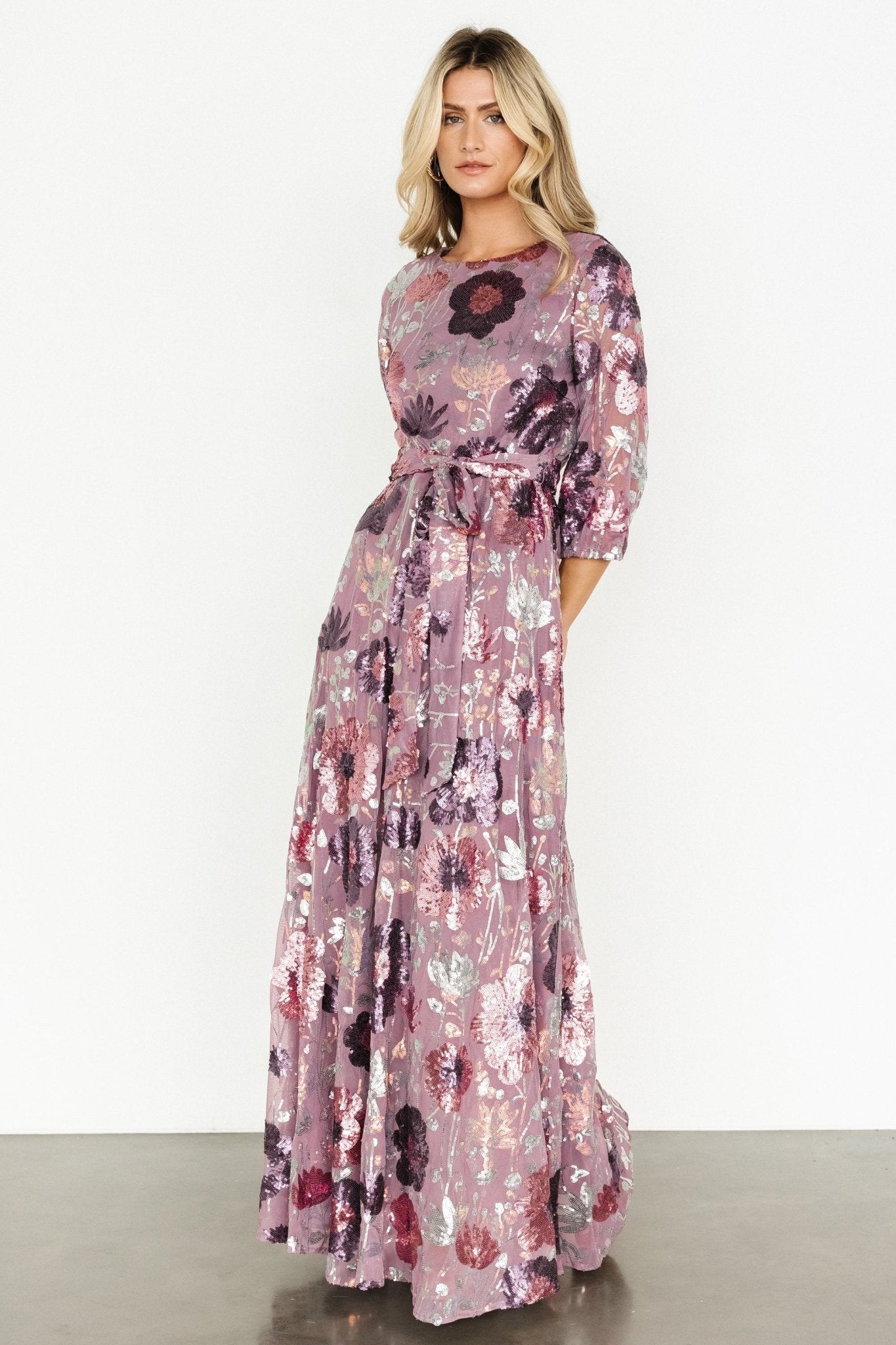 Destiny Sequin Maxi Dress | Lilac Floral - Image 3
