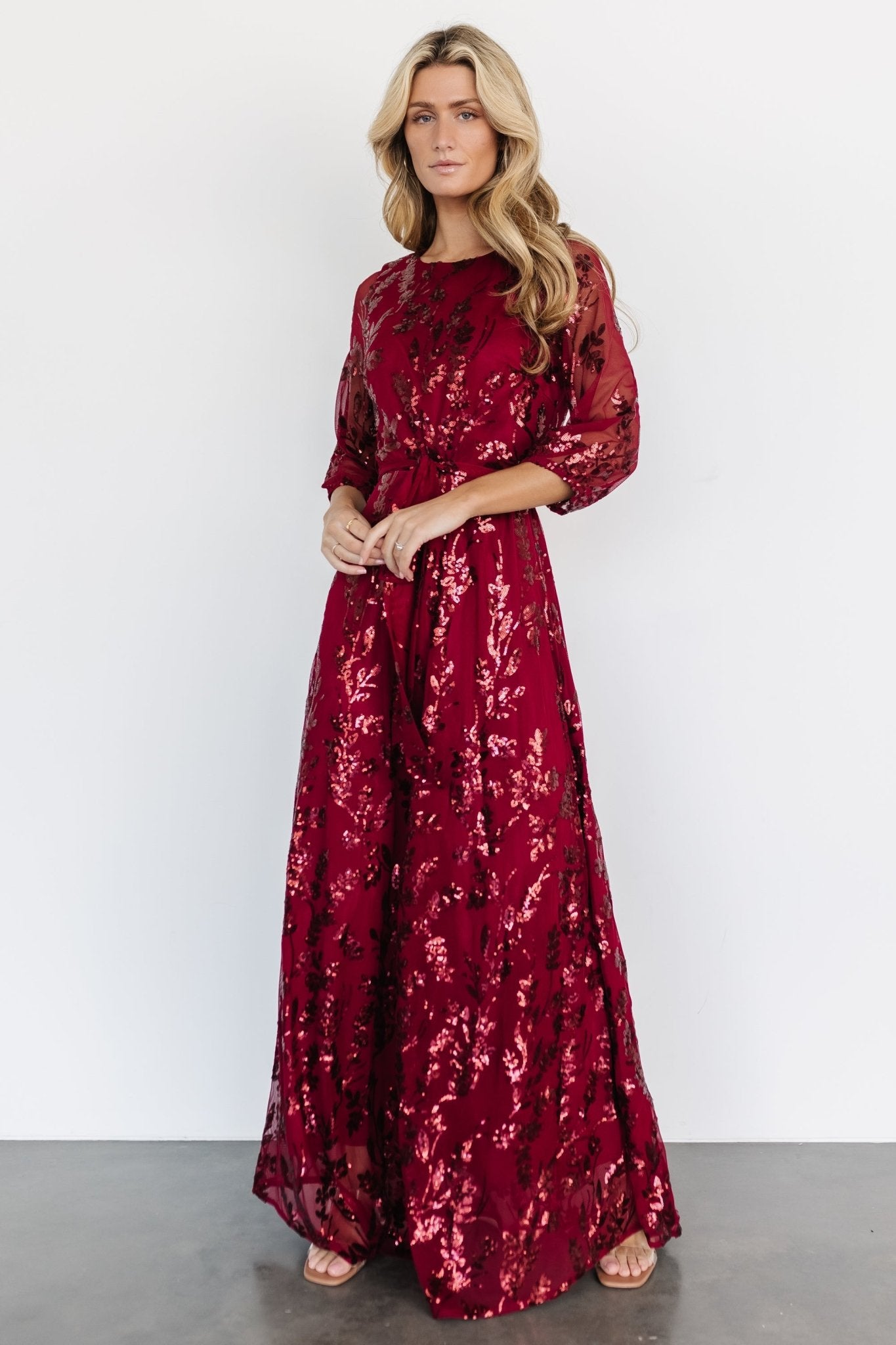 Destiny Sequin Maxi Dress | Wine - Image 3